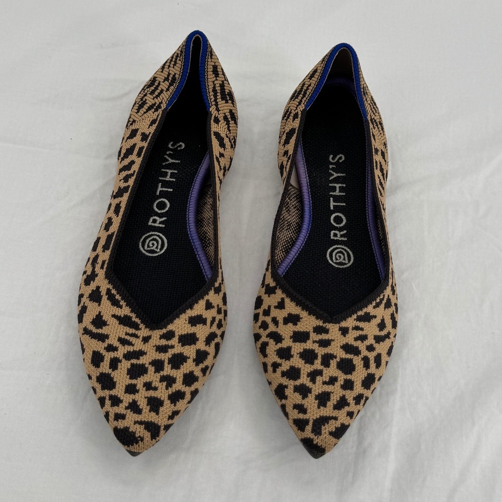 Rothys The Point Leopard Print Flats Womens Size 6.5 Pointed Toe Comfort Shoes